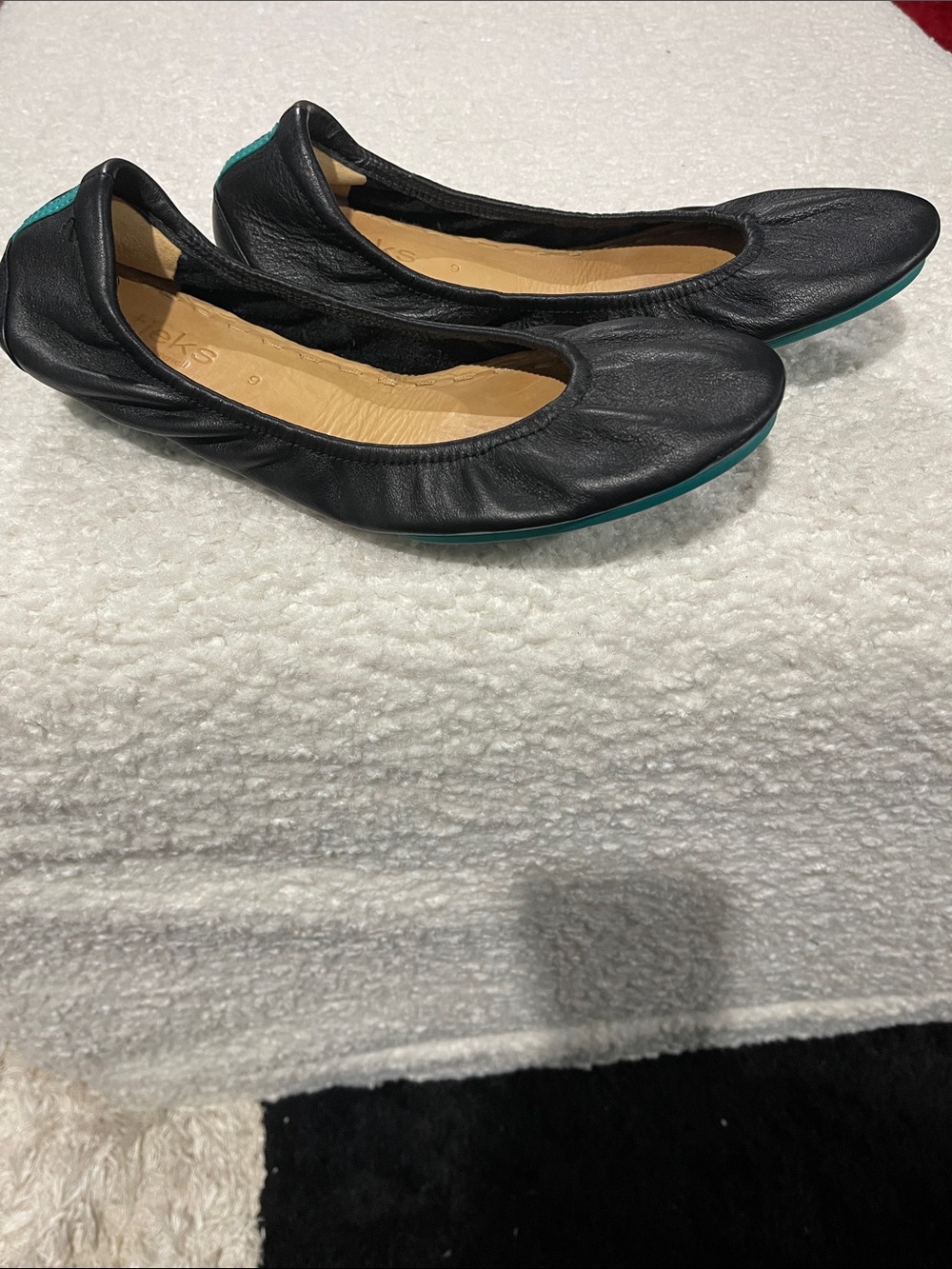 Tieks Black Leather Ballet Flats with Teal Trim